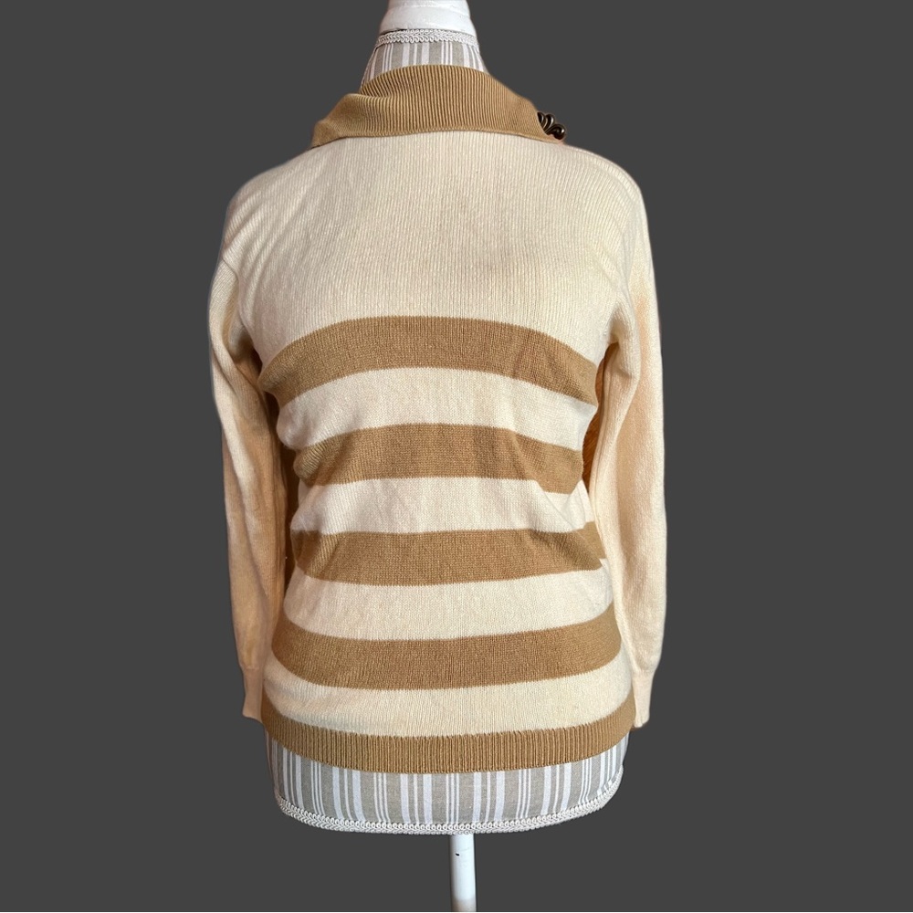 Striped Cream and Tan Cowl Neck Sweater